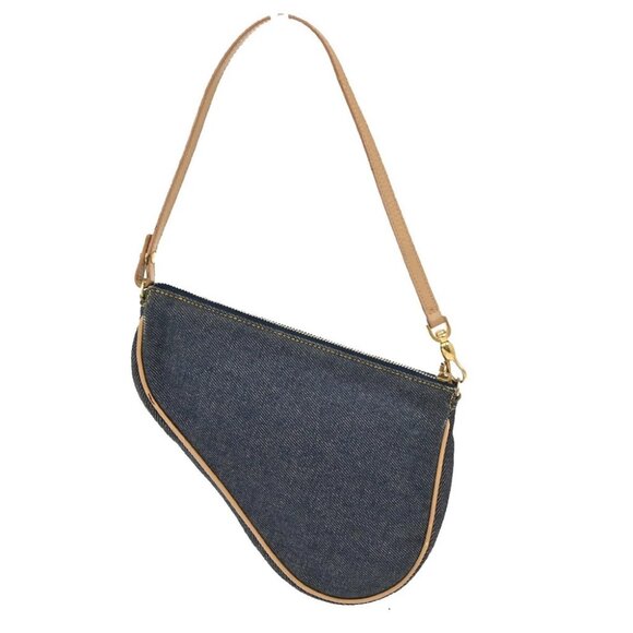 CHRISTIAN DIOR Logo Saddle Shoulder Bag Canvas Denim Canvas Leather Blue - Picture 3 of 15